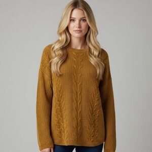 Palette Chunky Chenille Mustard Yellow Cable Knit Sweater XL